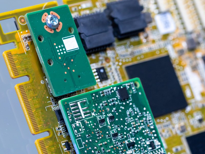 Close-up view of electronical components on a motherboard